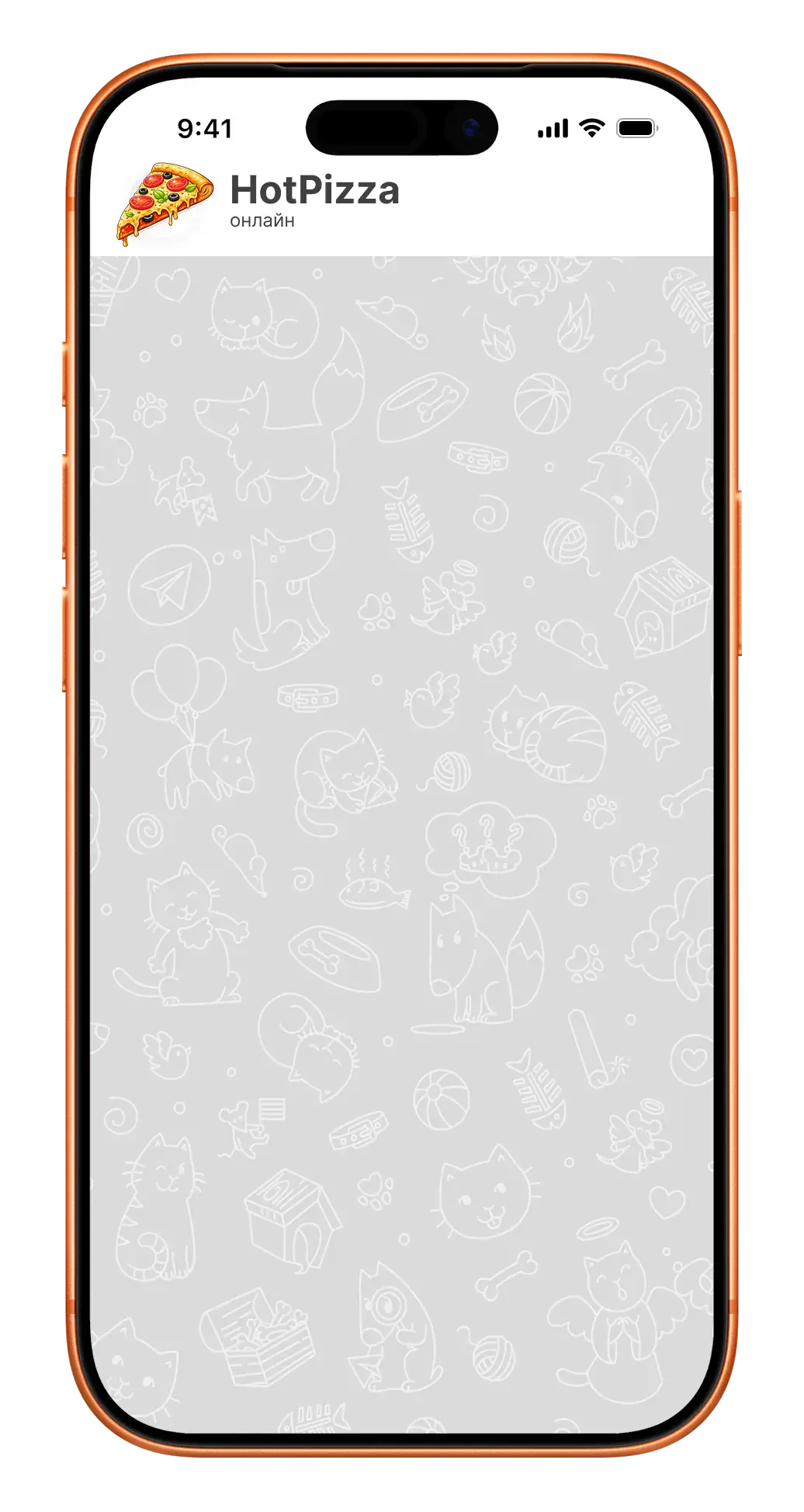 iPhone mockup with HotPizza messenger
